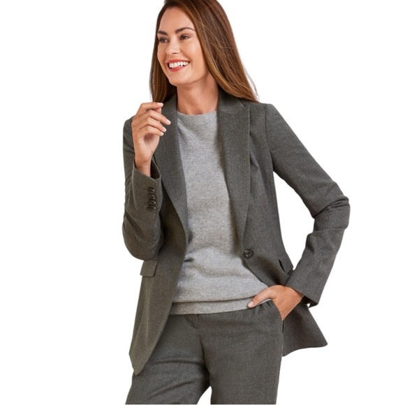 Talbots Italian Wool Button Front Career Business Casual Gray Blazer Jacket - Picture 1 of 11